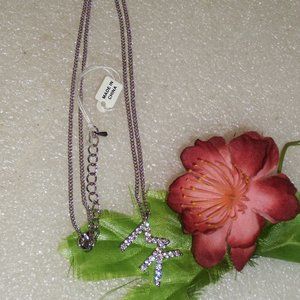 MICHAEL KORS Silver Tone Pave MK Logo Pendent Necklace NEW